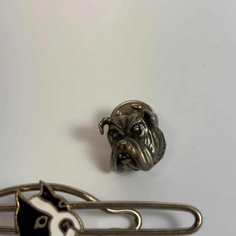 Vintage Tie Bar Clip Enamel Pit Bull with Spiked Collar Bulldog Pin‎ Silver Tone
